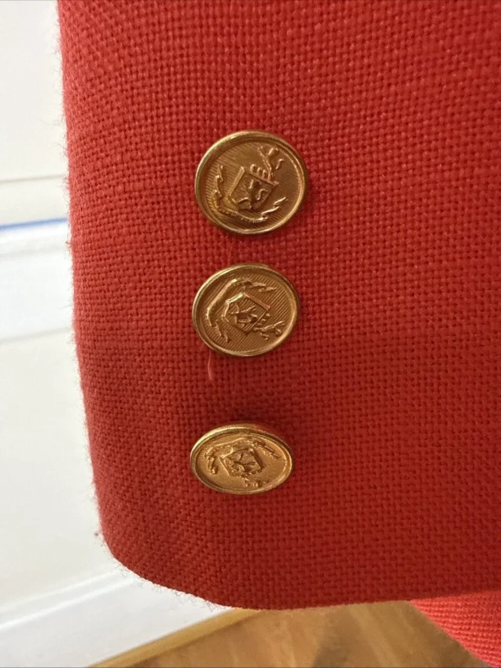 Vtg Red Gold Button Linen look Blazer Medium Coatree Preppy Coastal Super Nice